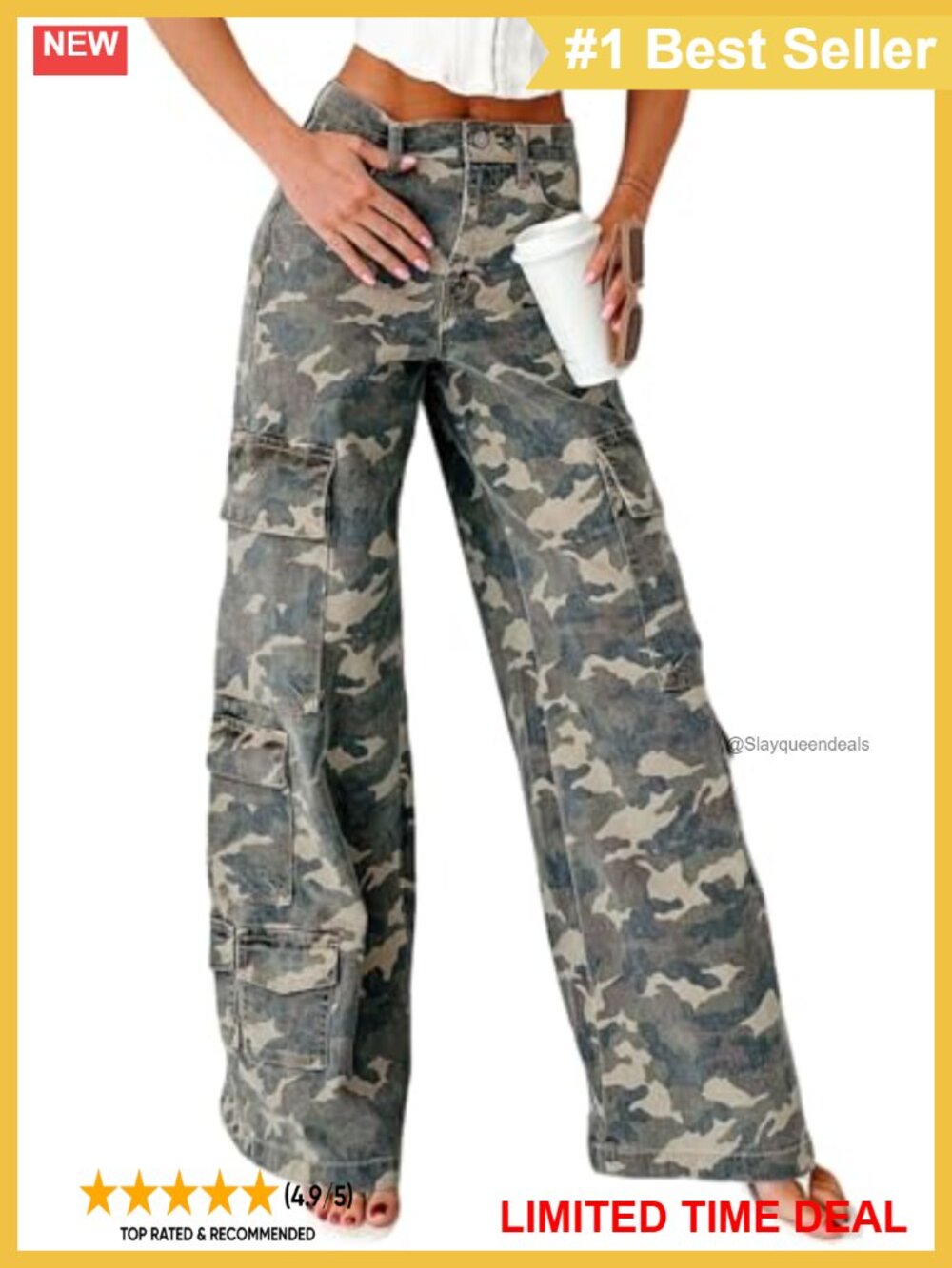 Camouflage Wide Leg Cargo Jeans Mid Rise Boyfriend Denim Pants